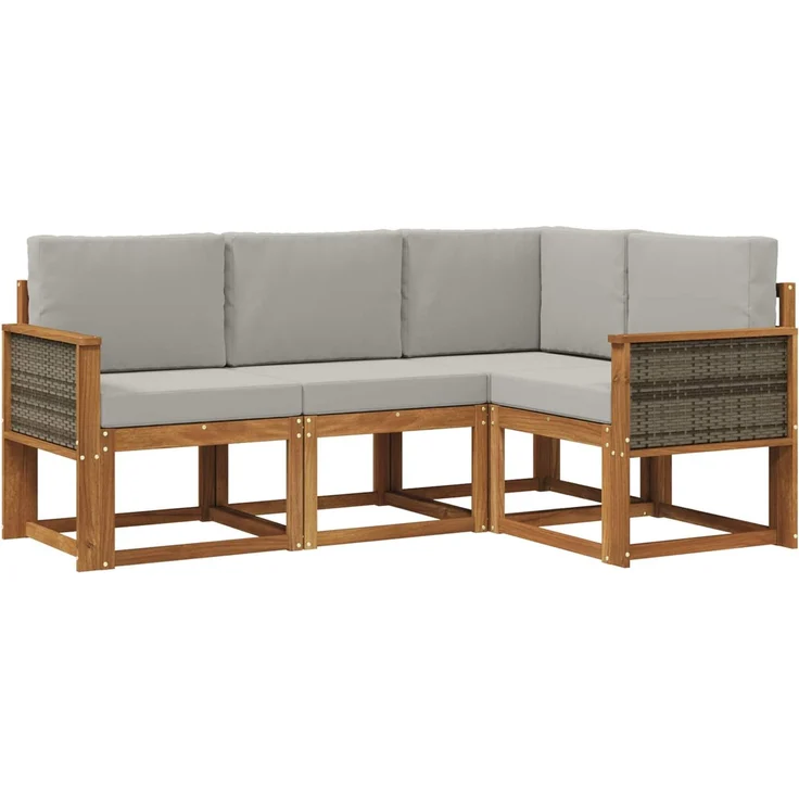 vidaXL Outdoor-Sofagarnitur 4 pcs Natürlich und Hellgrau Polyester, 183,5 x 124,5 x 73 cm – Bild 2