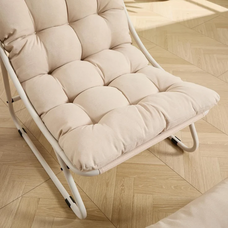 LVHOM Sessel mit Hocker, Gepolsterter Loungesessel aus Cord mit Metallgestell, ergonomischer Relaxsessel für Wohnzimmer und Schlafzimmer, Beige – Bild 8