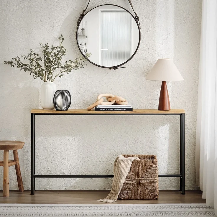 SoBuy FSB19-E Konsolentisch Flur, Metall, Pulverbeschichtung, Helle Eiche, 120 x 65 x 20 cm – Bild 2