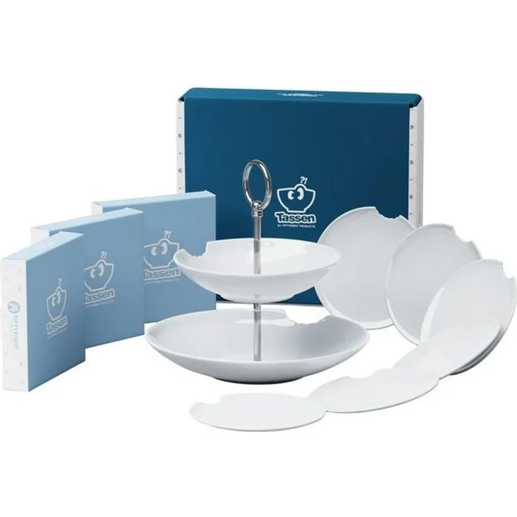 FIFTYEIGHT PRODUCTS Teller Food Tempel Party Set 7-tlg, Etagere + Tellerchen, weiß mit Biss – Bild 4