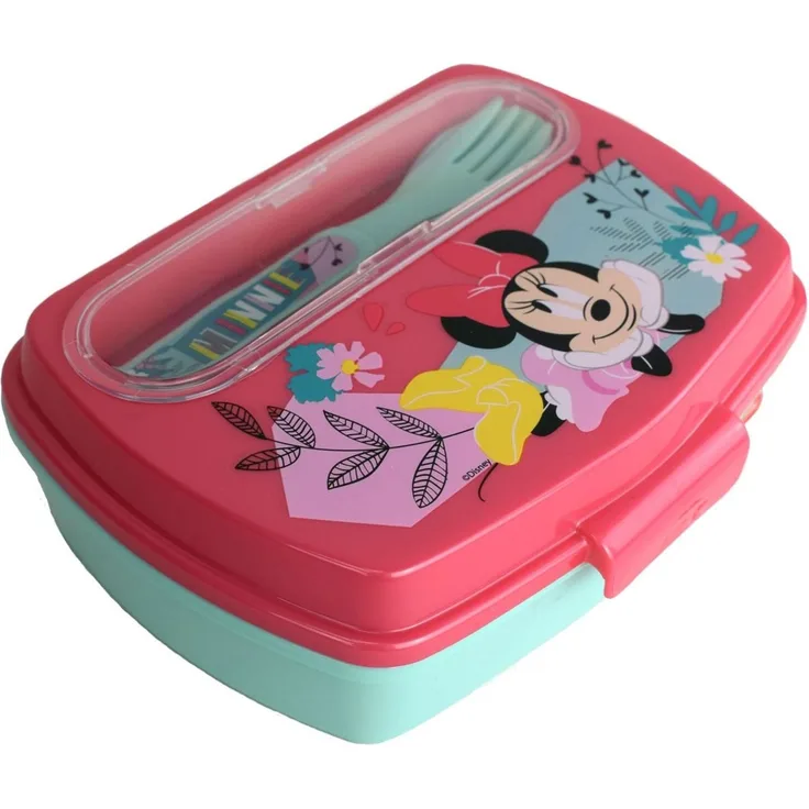 Kinder Brotdose ca. 17 x 14 cm mit Besteckfach in verschiedenen Motiven Minnie Mouse Rosa