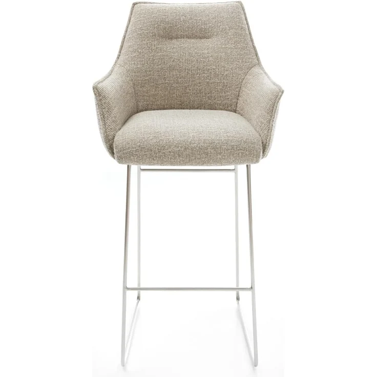 Barstuhl Alja-Flex Webstoff Soft Beige Kufengestell Edelstahl Silberfarben Taschenfederkern – Bild 4