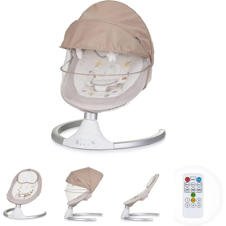 Chipolino Babywippe Brida, Fernbedienung Moskitonetz, Kissen, Plüschtiere, Timer beige – Bild 1