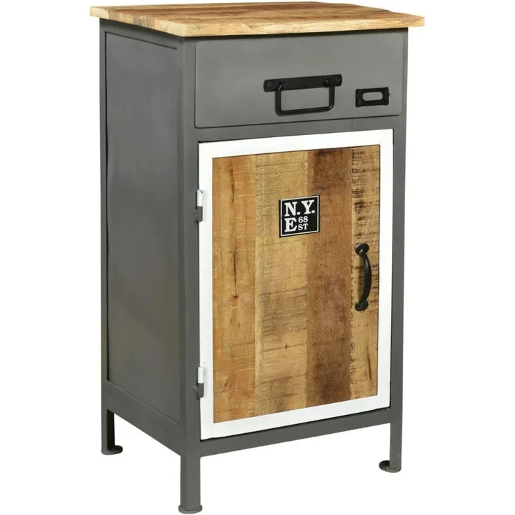 Badunterschrank massivum Pinetown 45x80x35 cm Mango Holz Metall mehrfarbig Industrial-Style Badschrank Gäste-WC Badezimmer Vintage