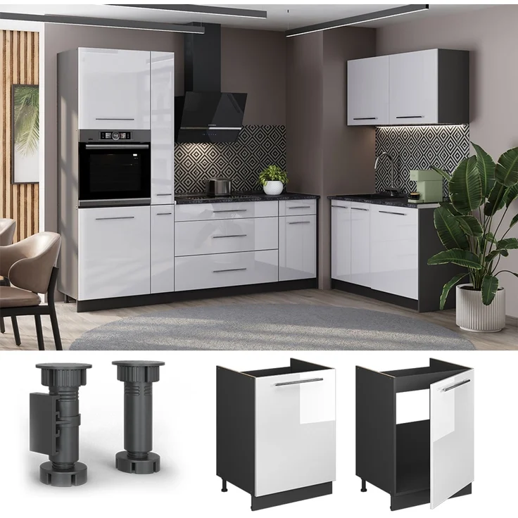 Spülenunterschrank Fame-Line Weiß Hochglanz/Anthrazit 60 cm Vicco – Bild 4