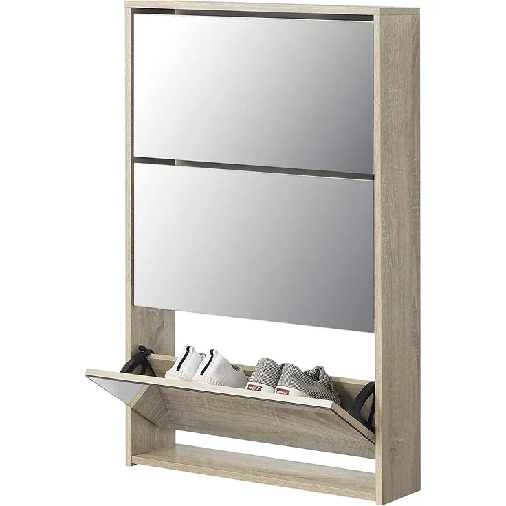 en.casa Schuhschrank Lund 102,5 x 63 x 17 cm Verspiegelt Eiche