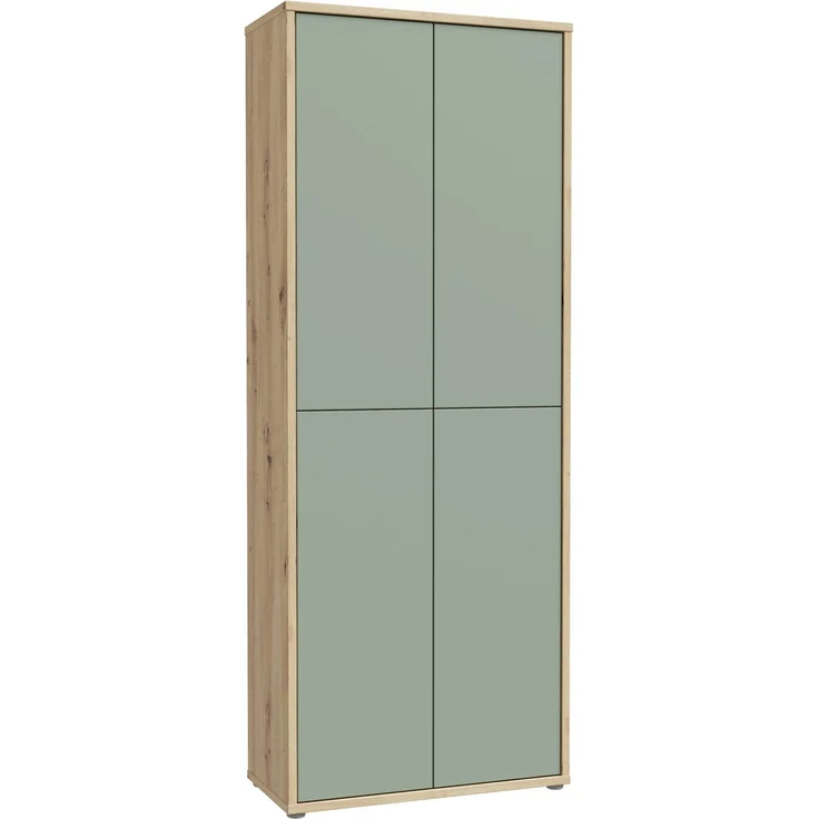 Forte ALICE SPRINGS Schuhschrank 70 80, moderner Flurschrank mit 4 Türen und 8 Einlegeböden, Holzwerkstoff, Salbei / Artisan Eiche Holzdekor, 74,5 cm breit x 191,9 cm hoch x 34,9 cm tief – Bild 1