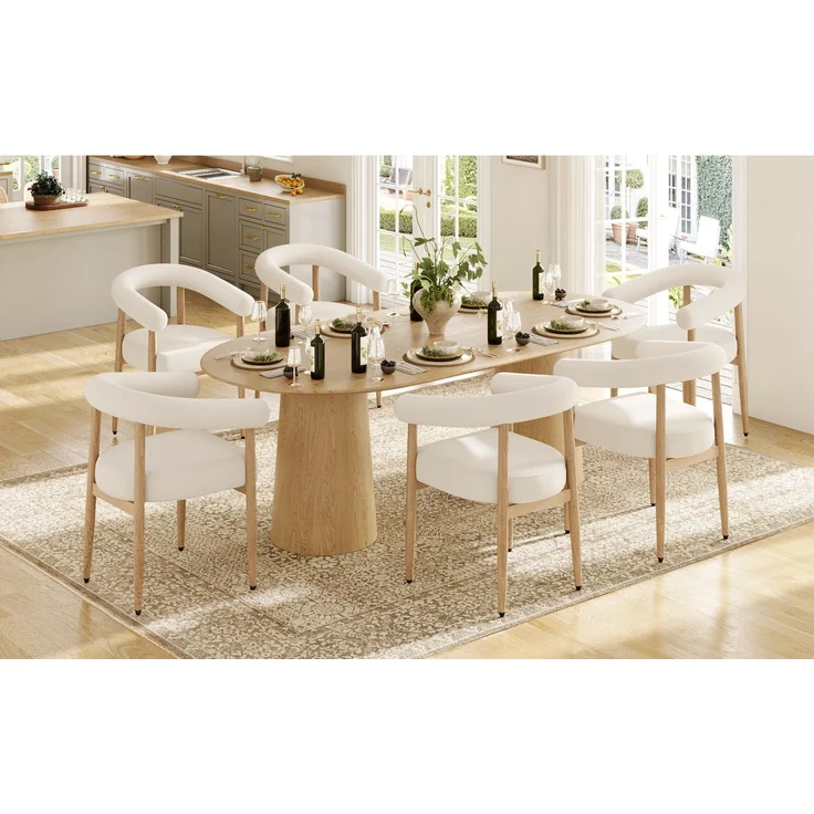 Merax Esszimmerstuhl Gestell aus Metall in Holzoptik Natur, Bezug aus Plüschstoff (Set, 6 St), 6er Set Polsterstühle Armlehnstuhl Küchenstuhl Wohnzimmer Beige – Bild 3