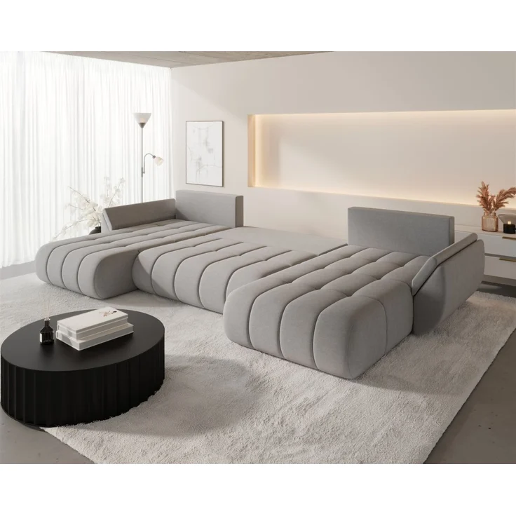 Wohnlandschaft Sofa mit Schlaffunktion MISATO Stoff Wind Altweiß – Bild 4