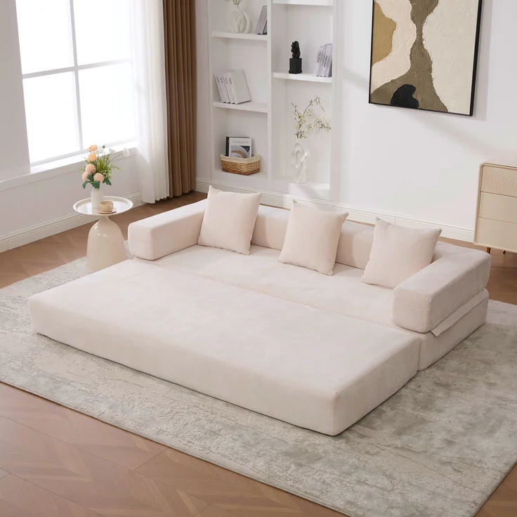 LVHOM Schlafsofa 3 sitzer, Klappsofa mit Schlaffunktion, Bodensofa, Schlafcouch aus Chenille-Stoff, frei Kombination, 198x79x60 cm – Bild 10