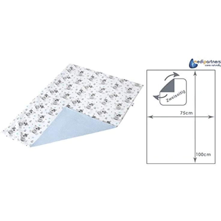 Medi Partners Babydecke Baby Decke Neugeborenen - Kuscheldecke Geschenk Babydecken 75x100 cm für Kleinkinder Mädchen Krabbeldecke Kinderbett Kinderwagen 100% Baumwolle (Teddybär mit hellblauen Waffel) – Bild 5