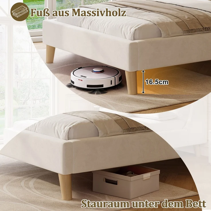 Polsterbett mit Lattenrost und Kopfteil, 90x200 cm, gepolsterter Kopfteil, Einzelbett, Kinderbett, Samt – Bild 3