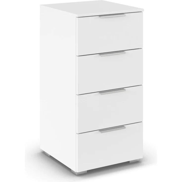 Rauch Möbel Alabama, Kommode für Schlafzimmer, Kinderzimmer, Garderobe, Flur, mit 4 Schubladen, Soft-Close-Funktion, Farbe Weiß, Griff Alufarben, Maße 40x81x42cm