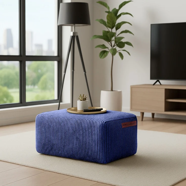 Green Bean® Indoor Sitzhocker Pouf 70x33x28cm EPS-Perlen Füllung & Cordstoff Kuschelig Weich Waschbar - Drinnen Bodenkissen Liegekissen Sitzkissen Sitzhocker Sessel Kinder Erwachsene Stoff Dunkelblau – Bild 2