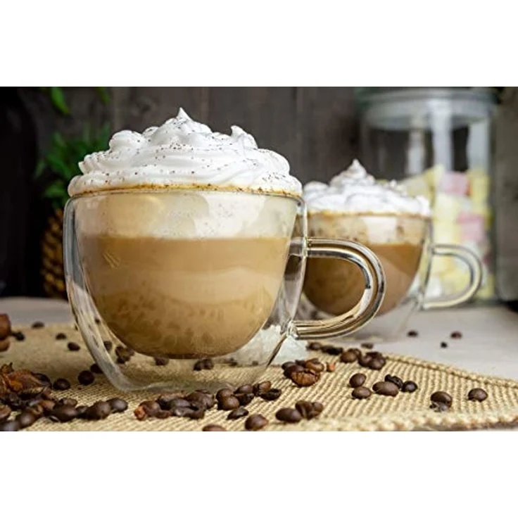 4 Doppelwandige Cappuccino Tassen mit Henkel 300ml Kaffeegläser Teegläser – Bild 3