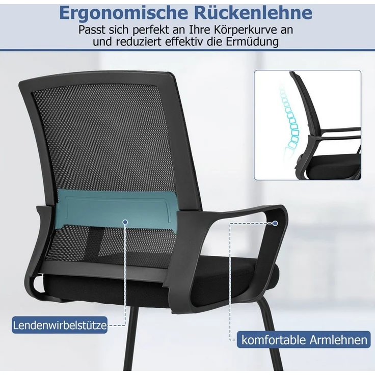COSTWAY Bürostuhl (2 St), mit Armlehne & Lendenwirbelstütze, bis 110 kg, 62x59x94cm – Bild 4