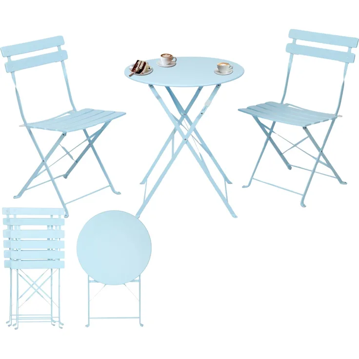 Albatros Bistroset 3-teilig Blau – Bistrotisch mit 2 Stühlen – klappbare Stühle und Tisch aus robustem Metall – optimal als Balkonmöbel Set oder Gartenmöbel in modernem Design