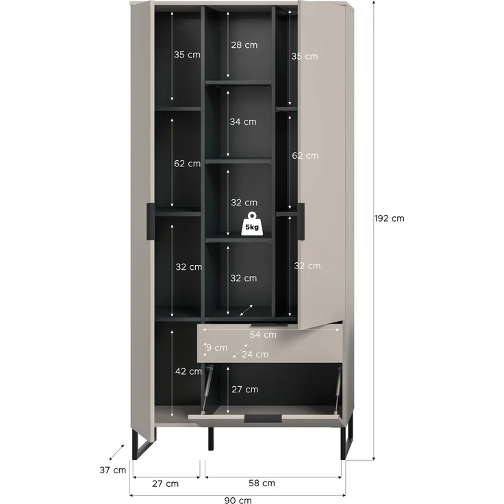 Stauraumtype B/H/T: 192x90x37 cm in Kaschmir Nachbildung und schwarz – Bild 4