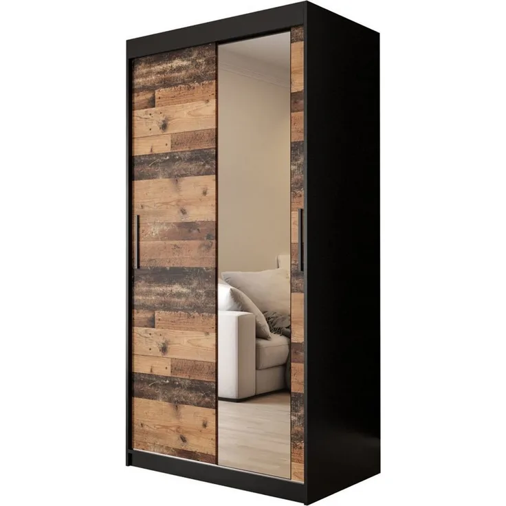 ABIKS MÖBEL Schwebetürenschrank OLD STYLE T2 Schlafzimmerschrank mit Spiegeln, Kleiderstange, Regalen