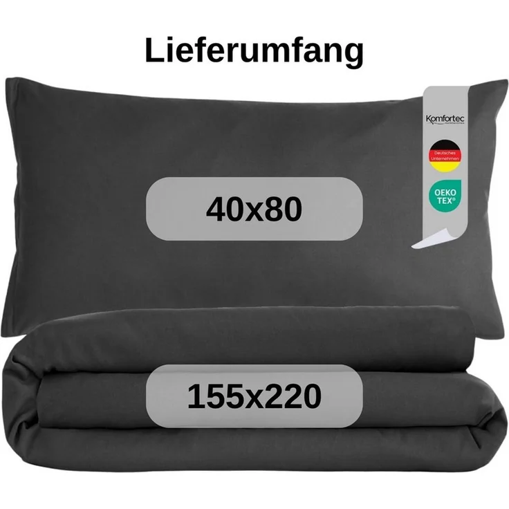 Komfortec Premium Bettwäsche 155x220 mit 1 Kissenbezug 40x80 cm Set aus Gebürstetes Mikrofaser - Anthrazit – Bild 2