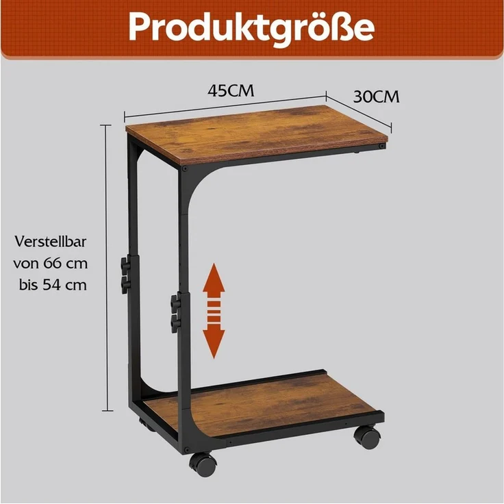 WLIVE Beistelltisch Höhenverstellbar, C Form Sofatisch mit Rollen, Kleiner Couchtisch (1 Tisch), mit 2 Etagen Ablagefach, fürs Wohnzimmer, Schlafzimmer, Balkon – Bild 1