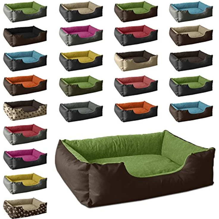 BedDog Hundebett LUPI, Hundesofa aus Cordura, Microfaser-Velours, waschbares Hundebett mit Rand, Hundekissen vier-eckig (M) ca. 70x55x18cm, MYSTIC (braun/grün) – Bild 6