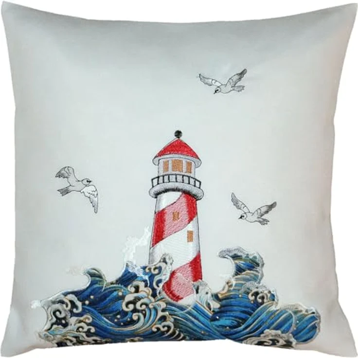 matches21 HOME & HOBBY Kissenbezüge Kissenbezug YVONNE 40 x 40 cm mit maritimer Stickerei – Küstenflair, (1 Stück), Kissenhülle für Sofakissen Dekokissen Zierkissen – Bild 2