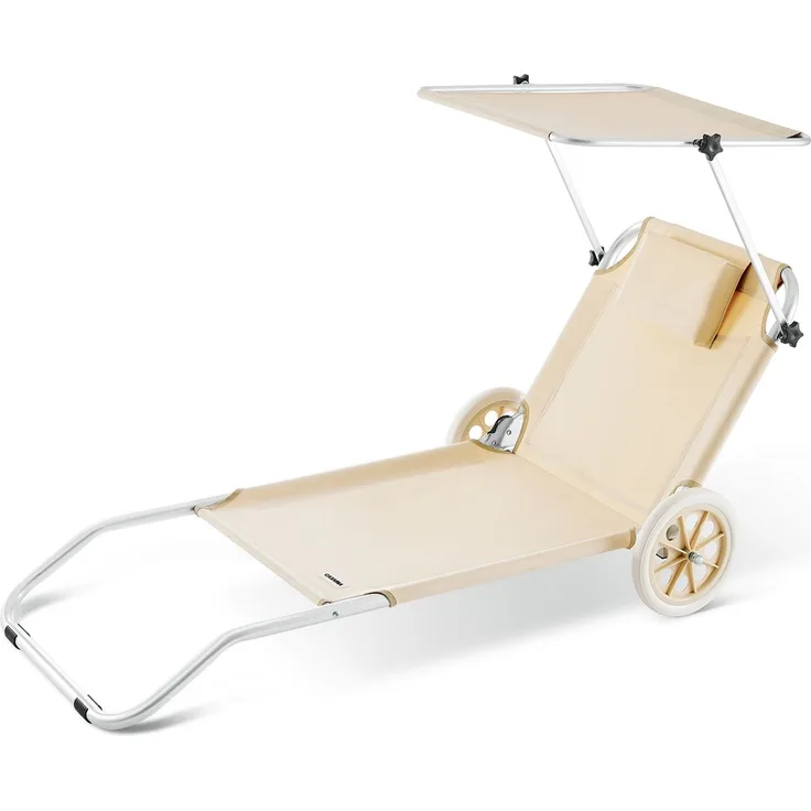 CASARIA® Sonnenliege Klappbar mit Dach Aluminium Liegestuhl mit Rollen Kissen Strandliege Beige