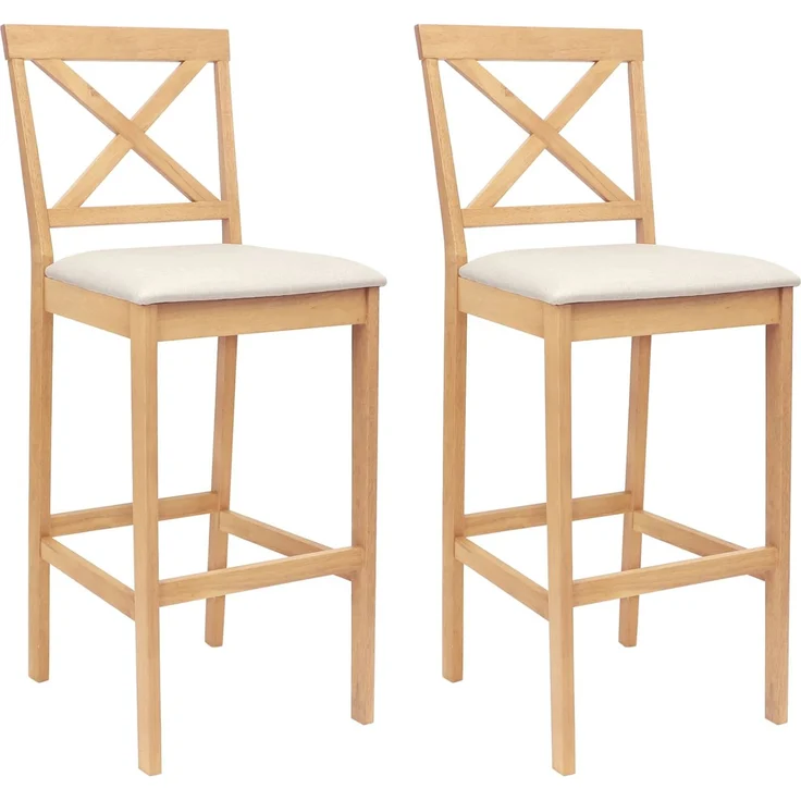 vidaXL Barhocker 2 Stück Natur und Beige Massivholz aus Gummibaum und Stoff 42047608 – Bild 2