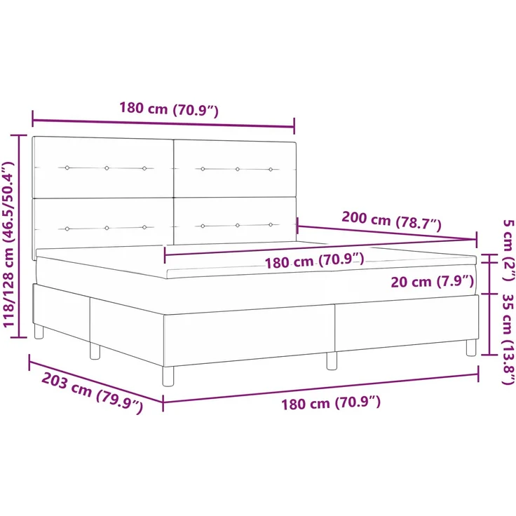 vidaXL Boxspringbett mit LED-Lichtleisten Taupe 180 x 200 cm Stoff 3342890 – Bild 7