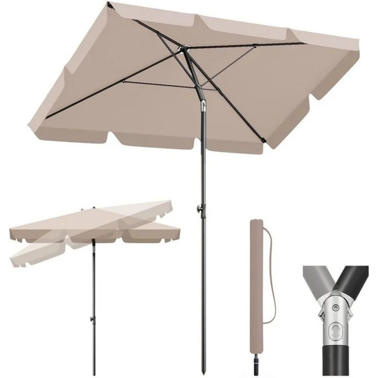 Sekey Sonnenschirm 200 x 125 cm Balkonschirm Rechteckig Sonnenschirm mit Schutzhülle, LxB: 200x125 cm, Abknickbar, Sonnenschutz UV50+, Marktschirm für Terrasse, Garten – Bild 4