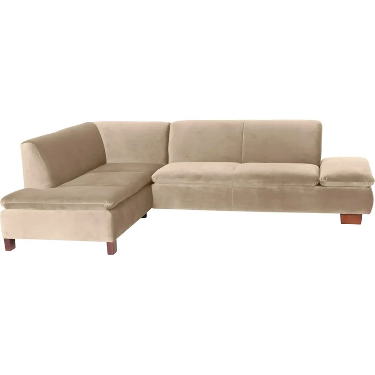 Ecksofa mit Ottomane links Kaye Bezug Samtvelours Buche nussbaum dunkel / sand 23092