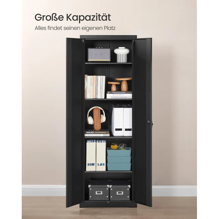 Songmics Aktenschrank mit 5 Ebenen, Stahl schwarz, 60 x 40 x 180 cm – Bild 3