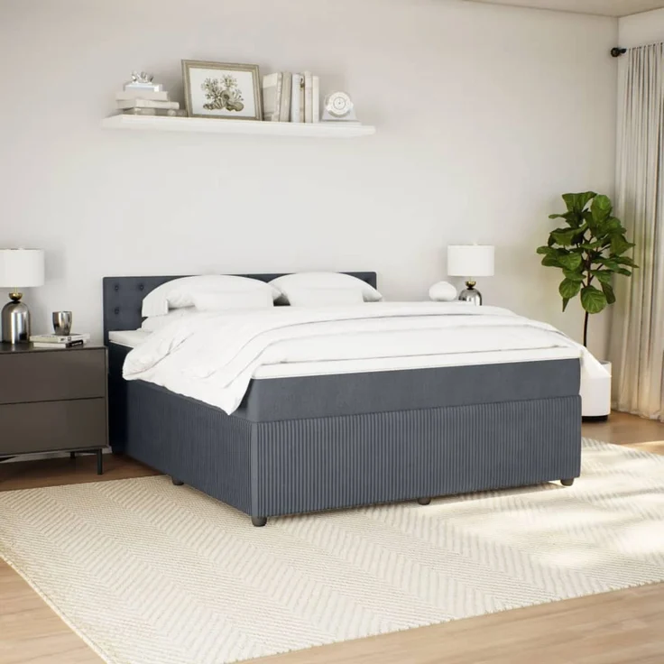 vidaXL Boxspringbett mit Matratze Dunkelgrau 180x200 cm Samt 3290119 – Bild 4