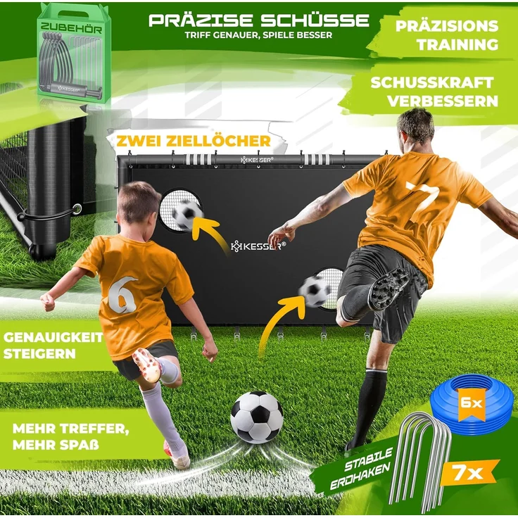 KESSER® Fußballtor für Garten robustes Outdoor Training Schusstraining UV-beständigem Netz, Stahlrahmen mit Polsterung, Erdhaken, Luftpumpe, Hüttchen, Montagezubehör für Kinder und Erwachsene Schwarz, 300cm, mit Torwand – Bild 6