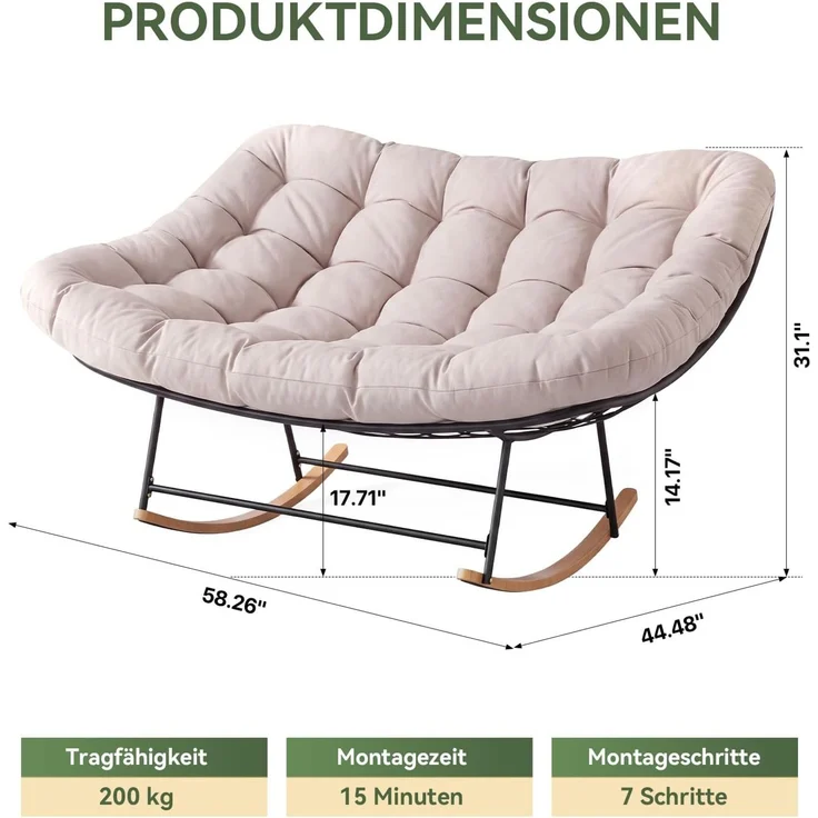 Aoxun Schaukelstuhl Outdoor,Ergonomischer Schaukelsessel für Indoor,Relaxsessel Garten,Balkon Sessel, 148x113x79cm, Wetterfester Gartenstuhl Bequem,bis 200KG,Hellgrau – Bild 2