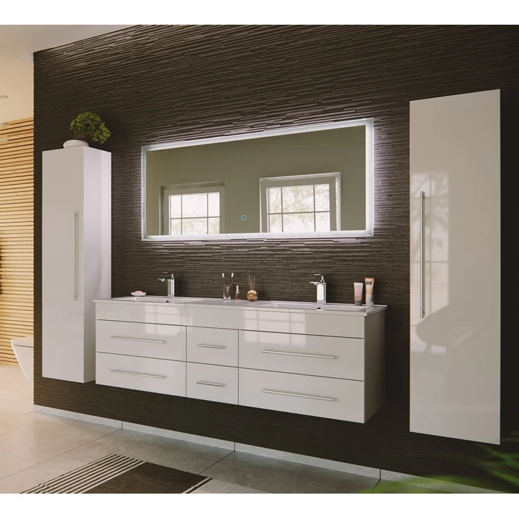 Badmöbel Hochschrank NEWLAND-02 weiß Hochglanz 6 Fächer, B x H x T ca.: 35 x 150 x 30 cm – Bild 5