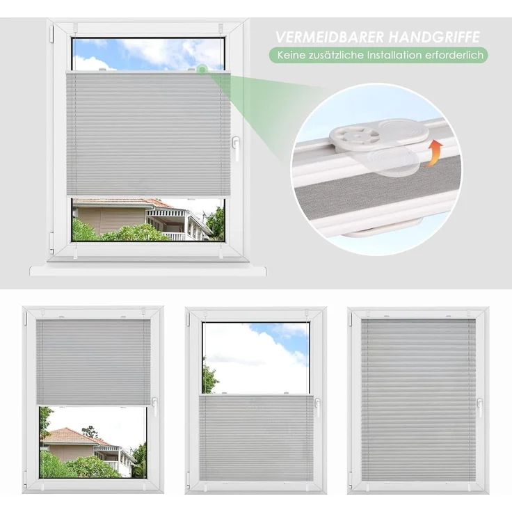 bobodeco Plissee ohne Bohren Klemmfix Faltrollo Jalousie Grau 55x200 cm (BxH), Plisseerollo Sichtschutz und Sonnenschutz Blickdicht Easyfix lichtdurchlässig Rollo für Fenster & Tür – Bild 5