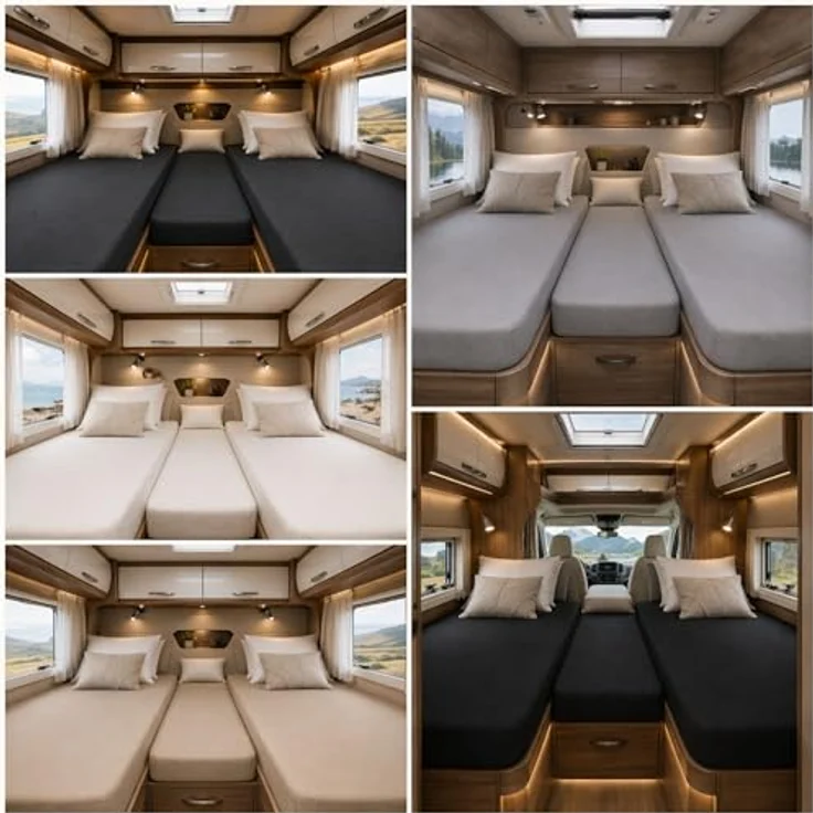 Frottee Spannbettlaken für Wohnmobile Heckbett 3-teilig 2 Längsbetten + 1 Mittelteil Anthrazit – Bild 8