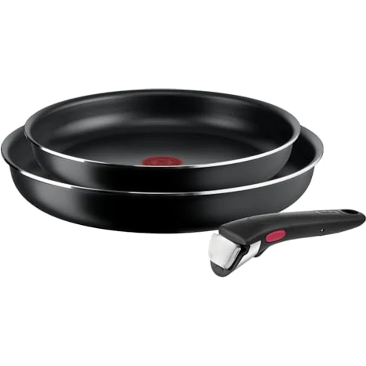 Tefal Ingenio Easy On 3-tlg. Kochgeschirr-Set, 2x Pfannen (24, 28 cm), 1x abnehmbarer Griff, kompakt, stapelbar, Antihaftbeschichtung, Thermo-Signal Temperaturanzeiger, Schwarz, L1599302 – Bild 2