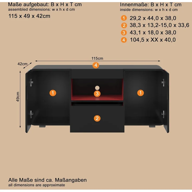 trendteam smart living - Level Up - TV-Schrank - Schwarz/Rot/Blau - Gaming-Lowboard passend für z.B. Nintendo Switch - (BxHxT) 115 x 49 x 42 cm - Mit verdeckten Griffmulden und Softclose-Türen – Bild 3