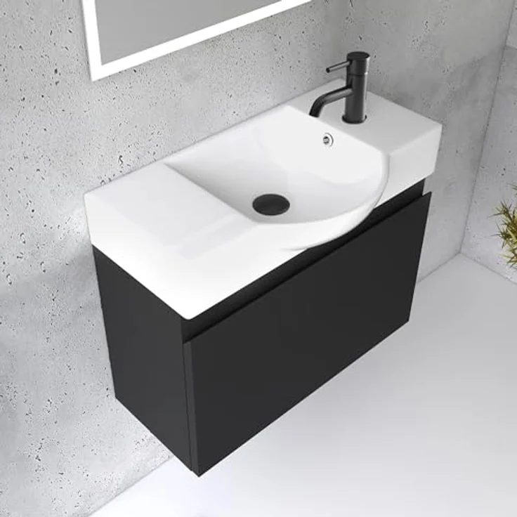 Alpenberger Badmöbel-Set Waschbecken mit Unterschrank 55 cm Breit, (Badezimmermöbel Waschtisch, Badschrank Schmal), Waschbeckenunterschrank mit Softclose – Bild 2