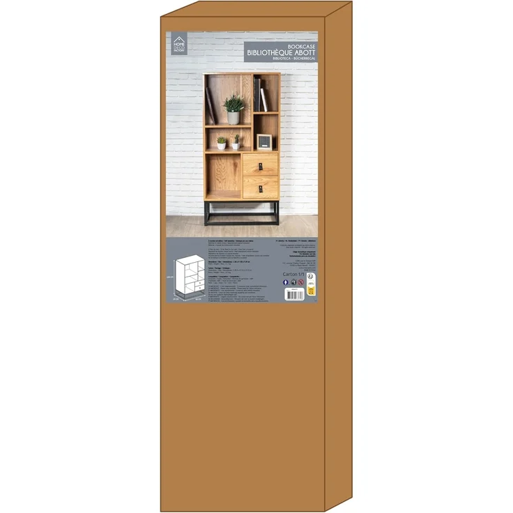 CaliCosy Bücherregal mit 2 Schubladen 5 Ablagen H120 cm - Helles Holz – Bild 11