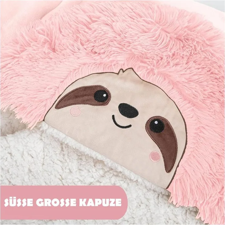 Wohndecke Kuscheldecke mit Ärmeln Faultier Decke mit Kapuze Tragbar Flauschdecke, TUWENA, Cartoon Sofadecke Flanell, Weiche Wohndecke 152x125cm, Decke Geschenke
