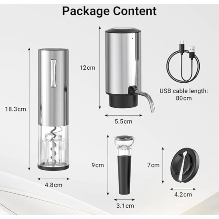 Todeco Elektrischer Weinflaschenöffner Set, 4-in-1 Weinöffner Set mit Wiederaufladbarer Korkenzieher, Automatischer Weinbelüfter, Folienschneider und Vakuum Weinstopfen, Geschenkset für Weinliebhaber – Bild 7