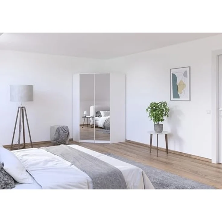 Rauch Möbel Costa, Eckschrank, Kleiderschrank für Schlafzimmer, Kinderzimmer, Babyzimmer, 2-türig, mit Spiegel, Zubehör Classic, Farbe Weiß, Breite 208 cm – Bild 2