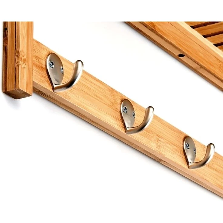 Relaxdays Wandregal mit 4 Haken, Bambus natur, 50 x 16 x 18 cm – Bild 6