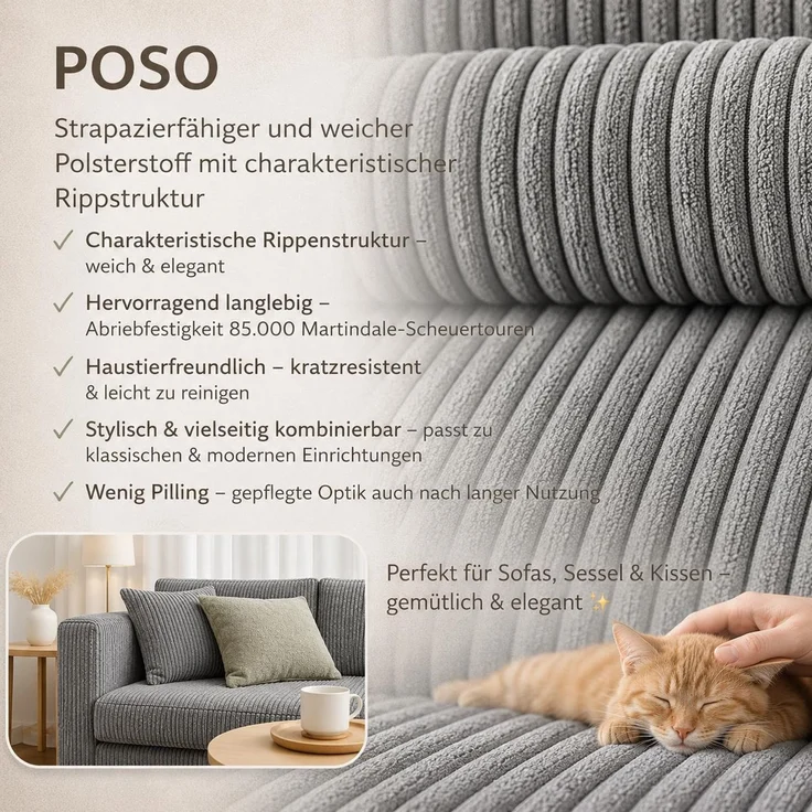 KRISAN MÖBEL Kontinentallbett ASTI Stoff POSO-Cord in Hellgrau 160 × 200 x 106 cm Bett mit Bettkasten und Topper inklusiv Grau – Bild 8