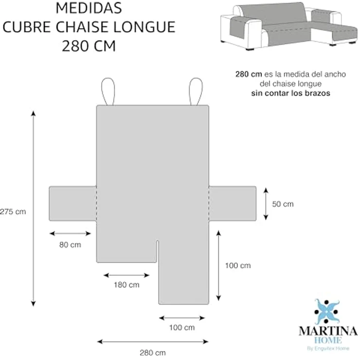 Martina Home Bezug für Chaiselongue, gepolstert, Milano, 280, Schwarz – Bild 2