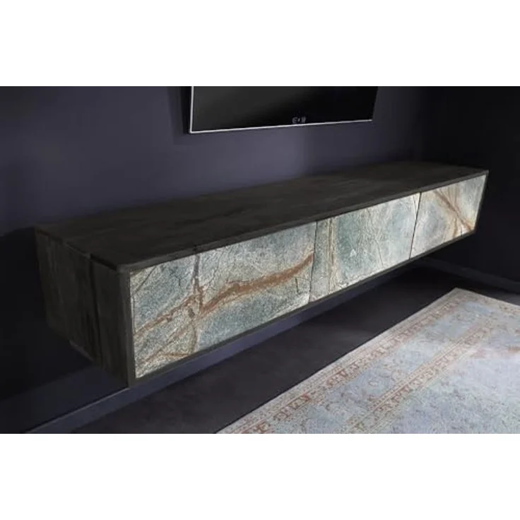 riess-ambiente TV-Board MOUNTAIN SOUL 160cm schwarz / grau-natur · Lowboard aus Massivholz (Einzelartikel, 1 St), hängend · Naturstein-Front · grifflos · mit Stauraum · Akazie · Design – Bild 5